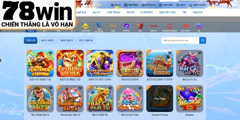 Sảnh bắn cá 78win với giao diện đẹp mắt