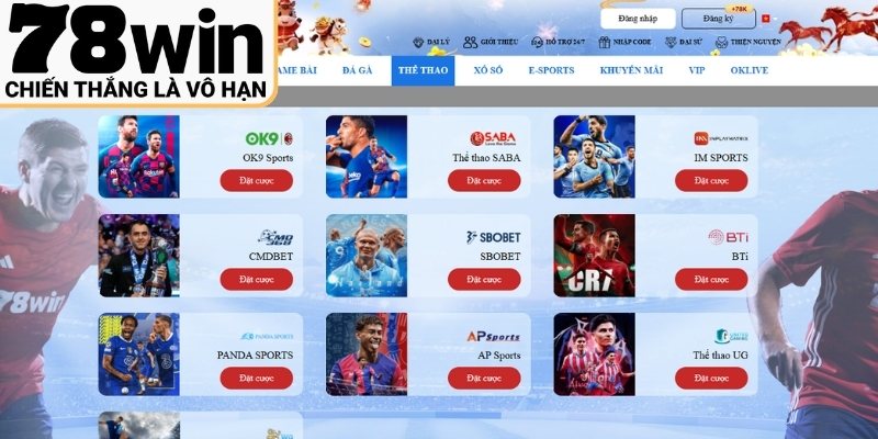 Sảnh thể thao 78win với giao diện hiện đại